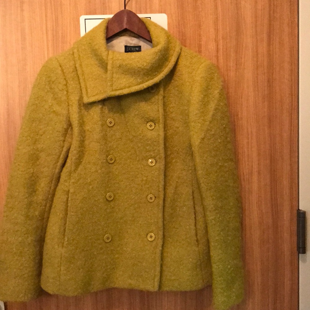 J. Crew chartreuse pea coat size 2
